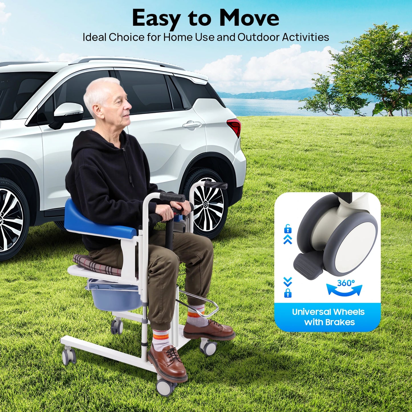 90kg Load-Bearing Hydraulic Patient Lifting Wheelchair