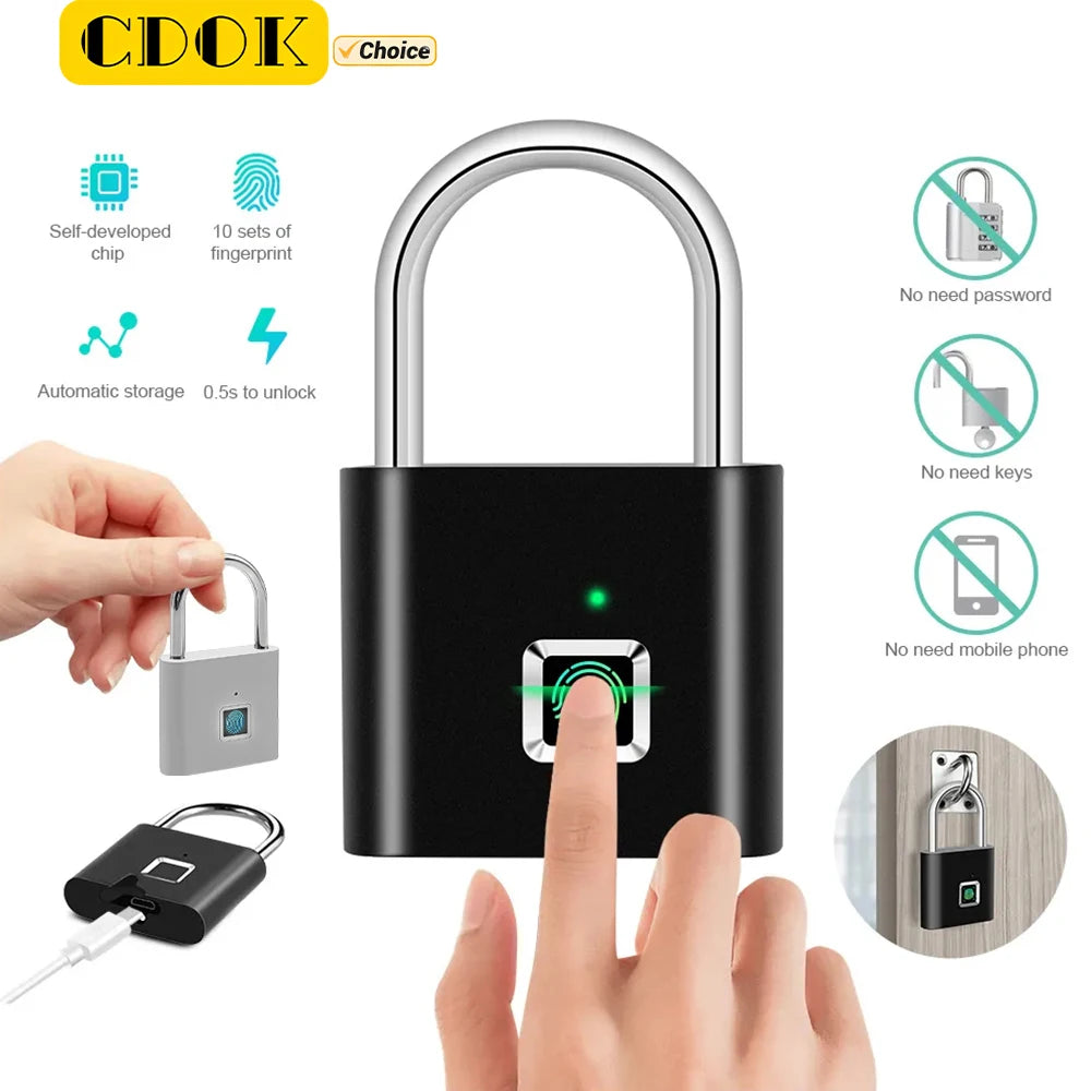 P2 fingerprint padlock, built-in rechargeable battery