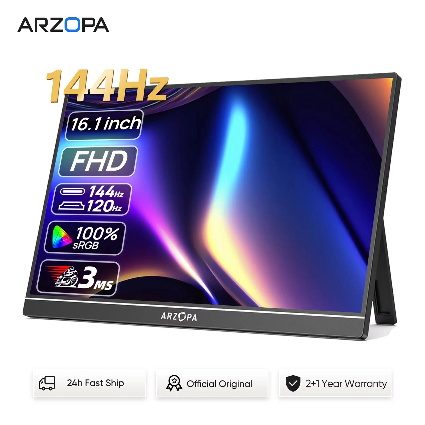ARZOPA 16.1" Portable Gaming Monitor 144hz 100%sRGB