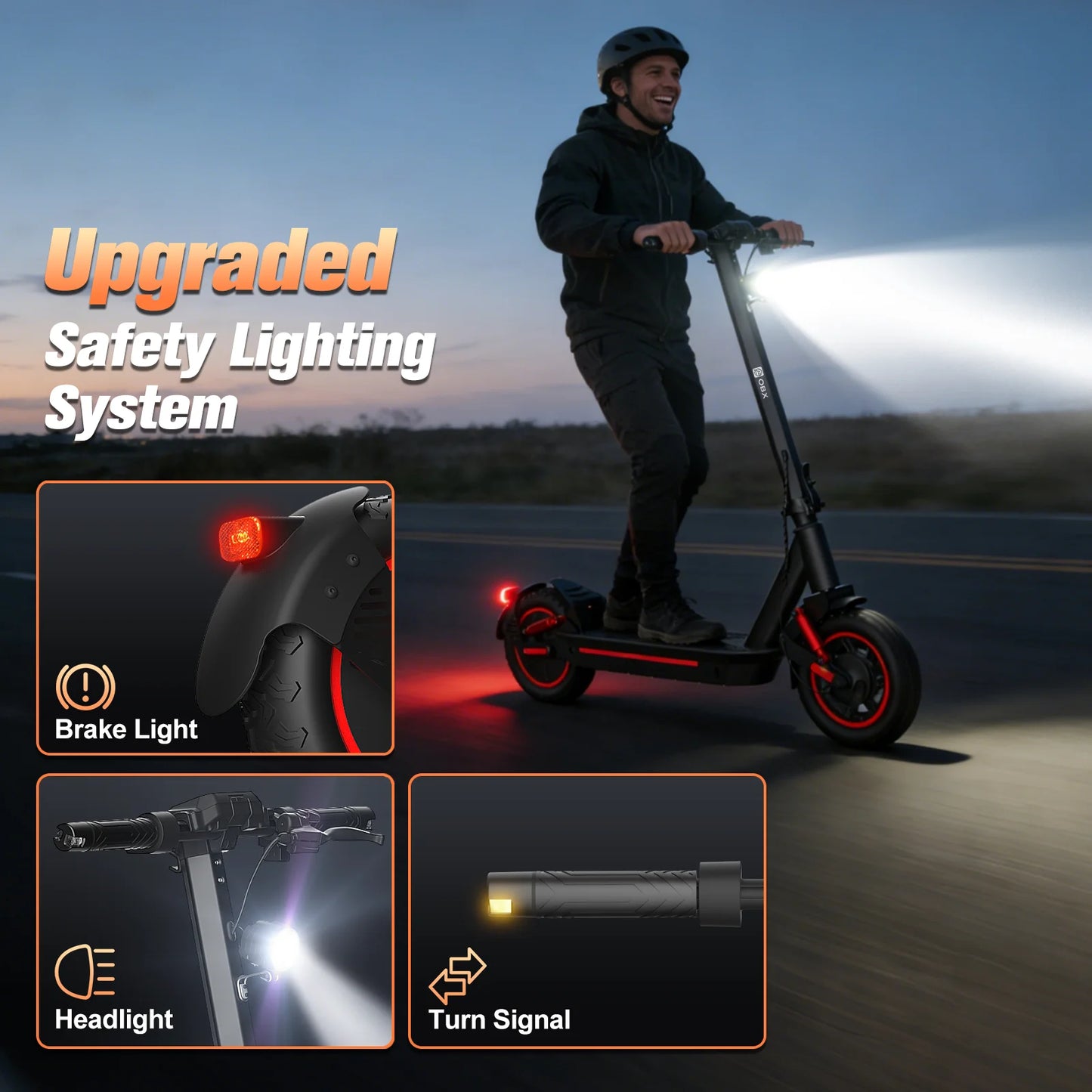 OBX Electric Foldable Scooter 30 MPH Fastest Dual Motor for Adult Scooter 1200W Peak 33 Mile Long Range 10" Off-Road Tires 48V 13ah